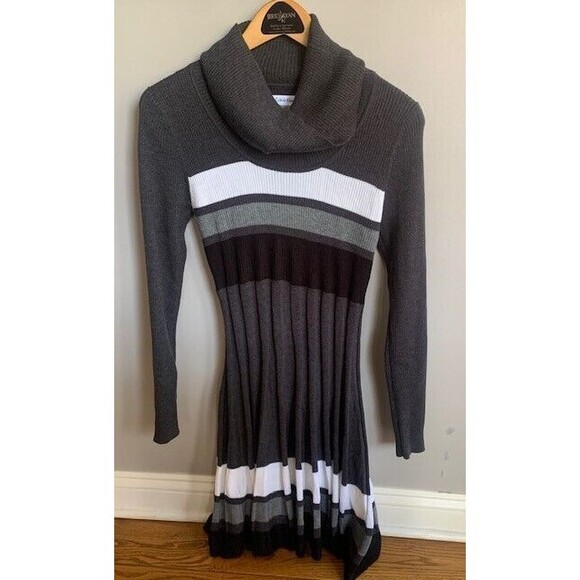 Calvin Klein Sweater Dress Womens Medium Gray Knit Cottage Core Academia - Picture 2 of 11